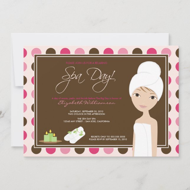 Convites Spa Day Polka-dots Chá de panela Invite (rosa) (Frente)
