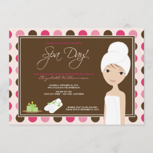 Convites Spa Day Polka-dots Chá de panela Invite (rosa)