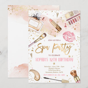 Convites Spa Makeup Festa de aniversário Blush Pink Glam P