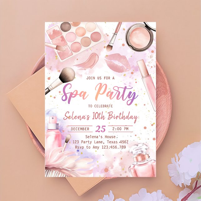 Convites Spa Makeup Festa de aniversário Rosa Glitz & Glam  (Criador carregado)