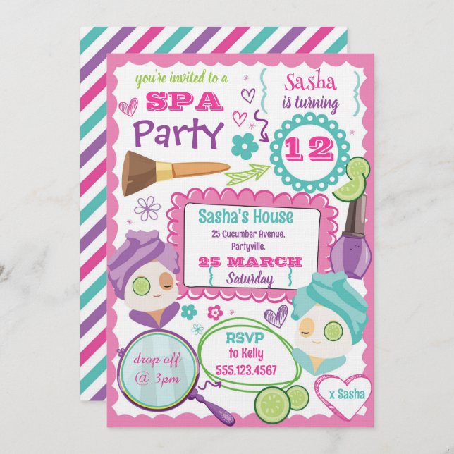 Convites Spa Party Birthday Invitation (Frente/Verso)