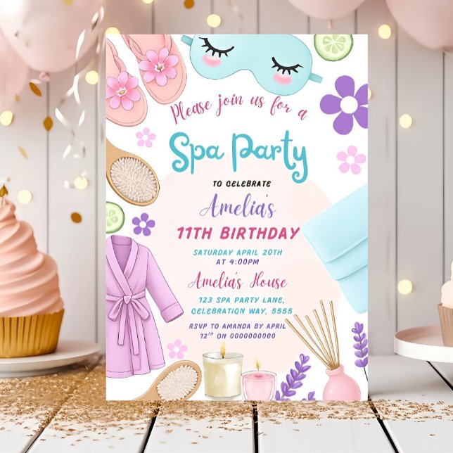 Convites Spa Party Birthday Invitation, Spa Girl (Criador carregado)