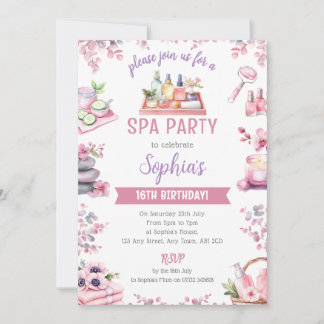 Convites Spa Party Invitation - Cherry Blossom Pamper Party