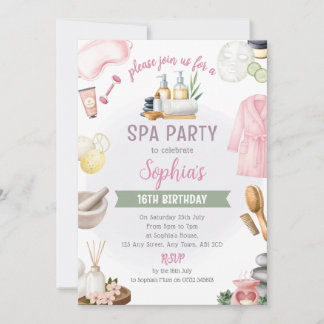 Convites Spa Party Invitation, Natural Calm Refresh Pamper