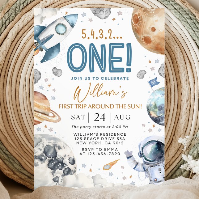 Convites Space 1st Birthday Party First Trip Around The Sun (Criador carregado)