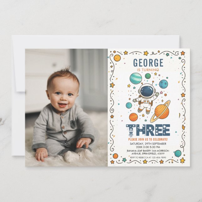 Convites Space Adventure 3rd birthday | Outer Space photo (Frente)