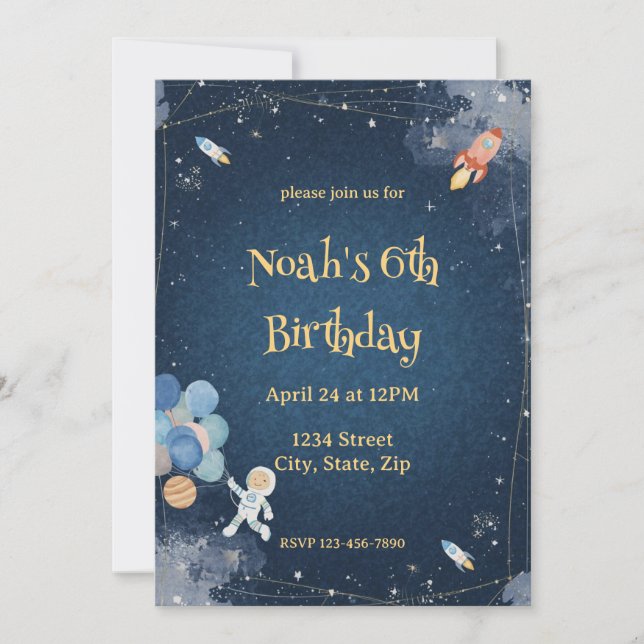 Convites  Space Adventure Birthday Invitation | Watercolor (Frente)