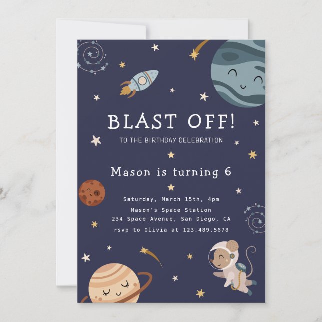 Convites Space Adventure Playful Kids Birthday Party (Frente)