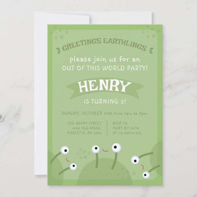 Convites Space Alien Invitation for Birthday Party UFO (Frente)