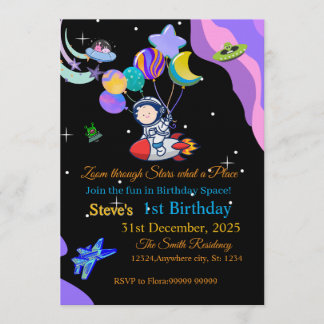 Convites Space Birthday Invitation Card | Any Kid's Age