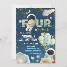 Convites Space Boy reach FOUR the stars 4th Birthday Invita