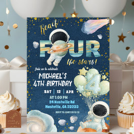 Convites Space Boy reach FOUR the stars 4th Birthday Invita