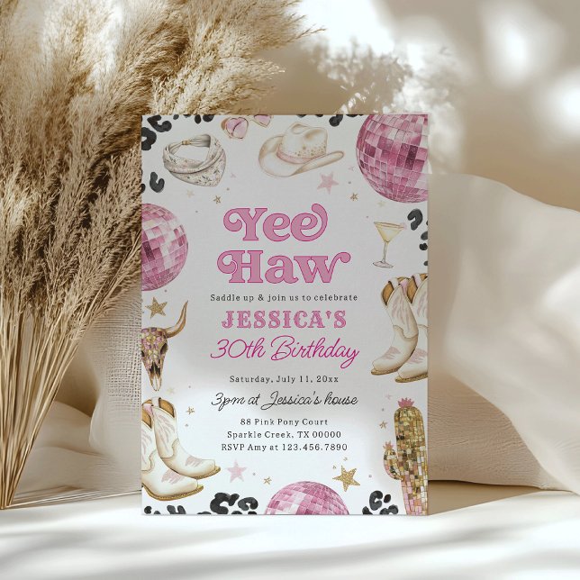 Convites Space Cowgirl Rodeo Pink Disco Birthday Party  (Criador carregado)