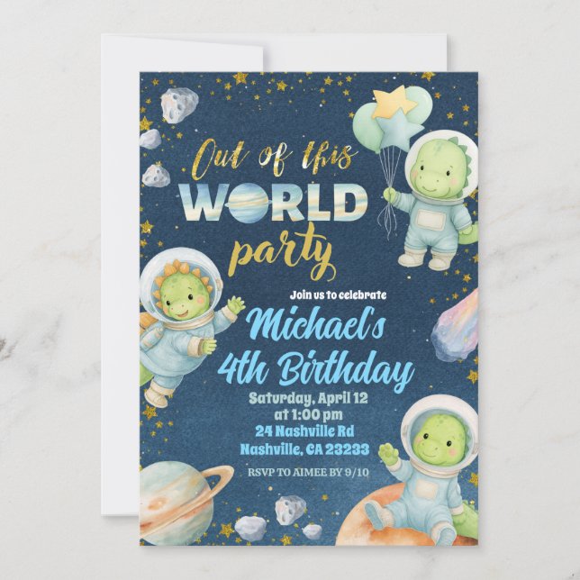 Convites Space Dinosaur Birthday Invitation (Frente)