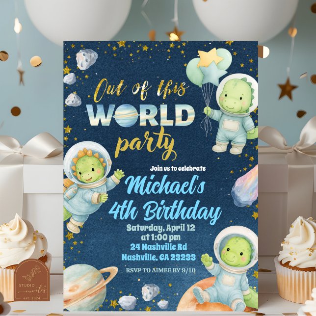 Convites Space Dinosaur Birthday Invitation (Criador carregado)