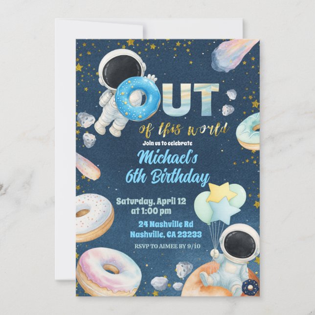 Convites Space donuts Boy Birthday Invitation (Frente)