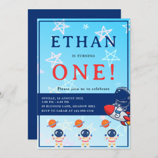 Convites Space First Birthday Invitation – One Year Old Boy