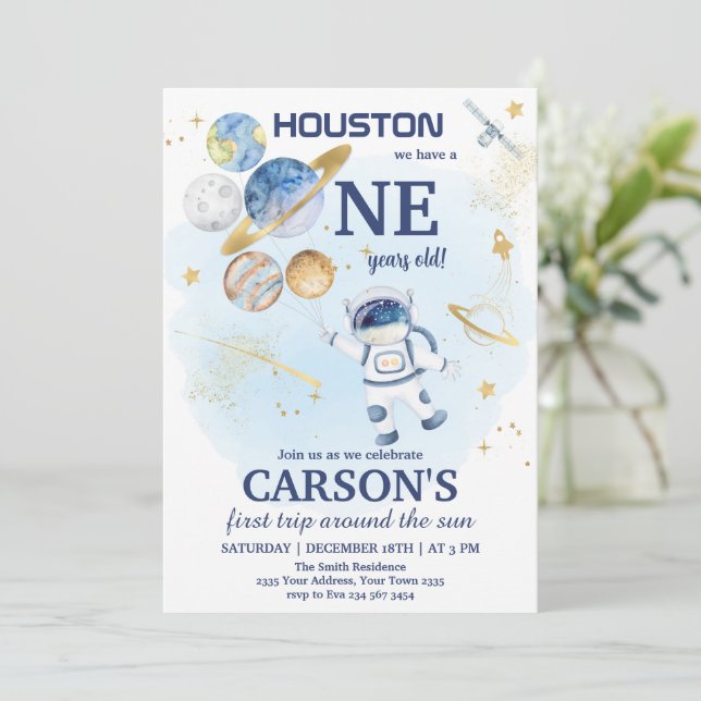 Convites Space First Outer Space First Birthday (Em pé/Frente)