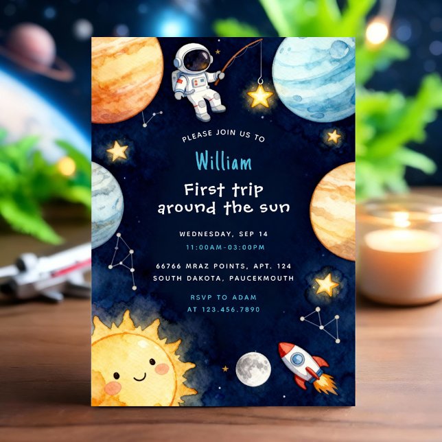 Convites Space First Trip Around The Sun 1st Birthday (Criador carregado)