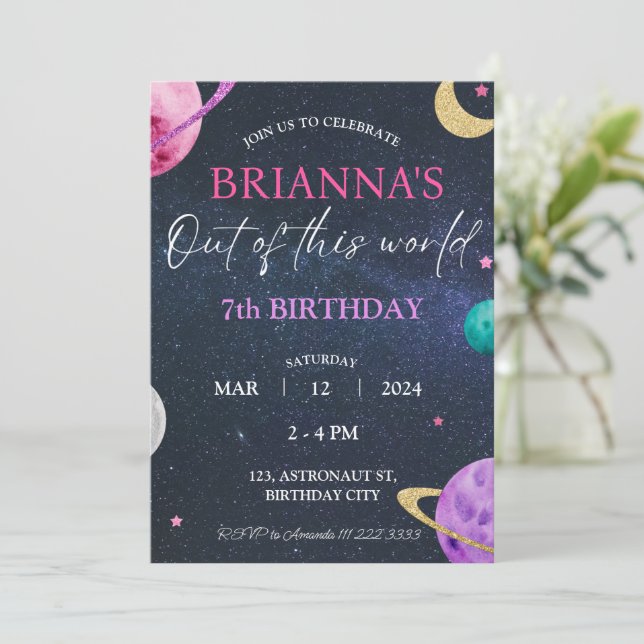 Convites Space Galaxy 3º 5 7 8º 9º aniversário (Em pé/Frente)