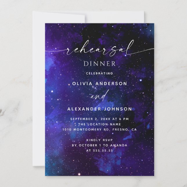 Convites Space Rehearsal Dinner | Galaxy Celestial Wedding (Frente)