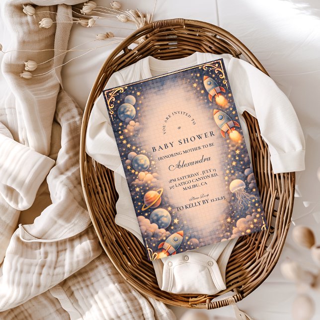 Convites Space Rockets Stars Baby Shower (Criador carregado)