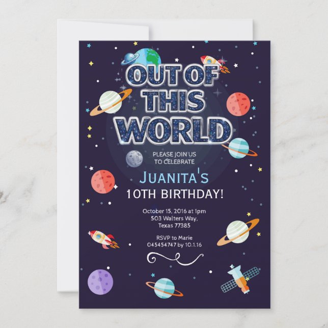 Convites Space Star Birthday Invitation Out Of This World (Frente)