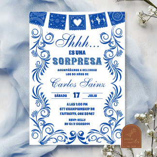 Convites Spanish Blue Talavera SORPRESA Birthday Fiesta