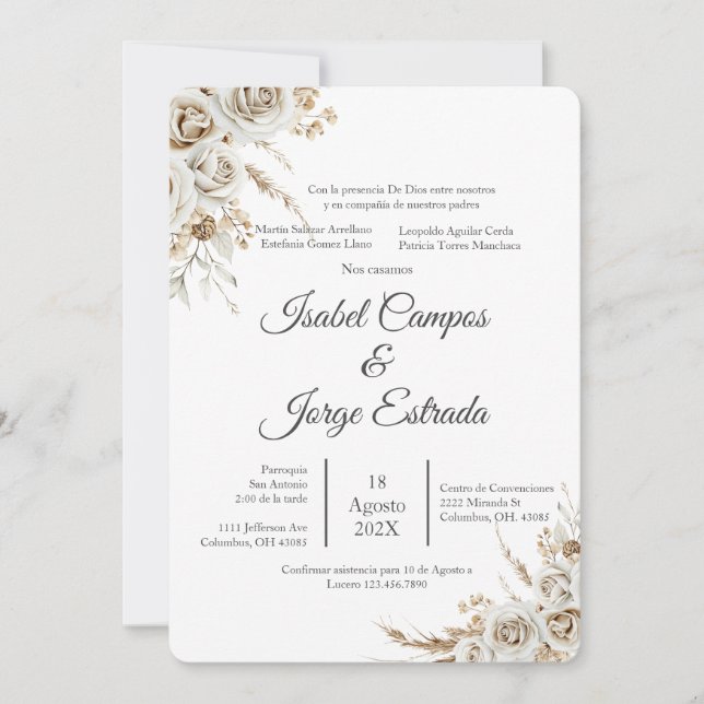Convites Spanish Boho Floral Wedding (Frente)