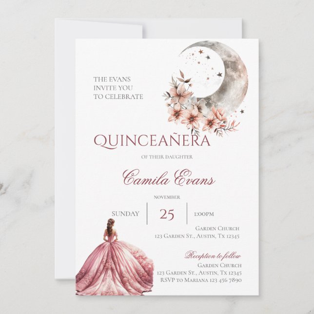 Convites Spanish Boho Quinceanera (Frente)