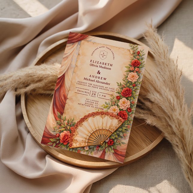 Convites Spanish Fan Romance Wedding (Criador carregado)