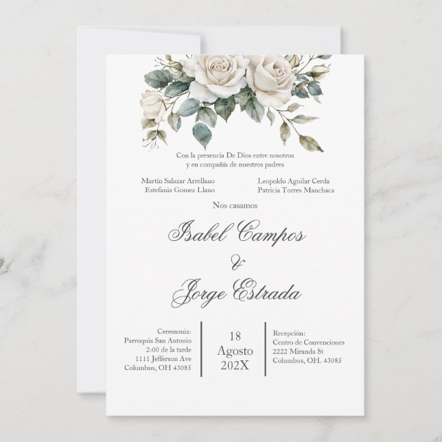 Convites Spanish Greenery Wedding Invitation (Frente)