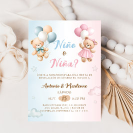 Convites Spanish Nino o Nina Bear Balloon Gender Reveal