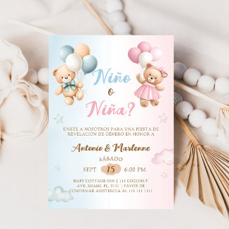 Convites Spanish Nino o Nina Bear Balloon Gender Reveal