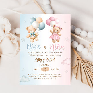 Convites Spanish Nino o Nina Teddy Bear Gender Reveal