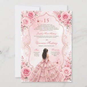 Convites Spanish Quinceañera Rosas Rosadas 15 Anos Princesa