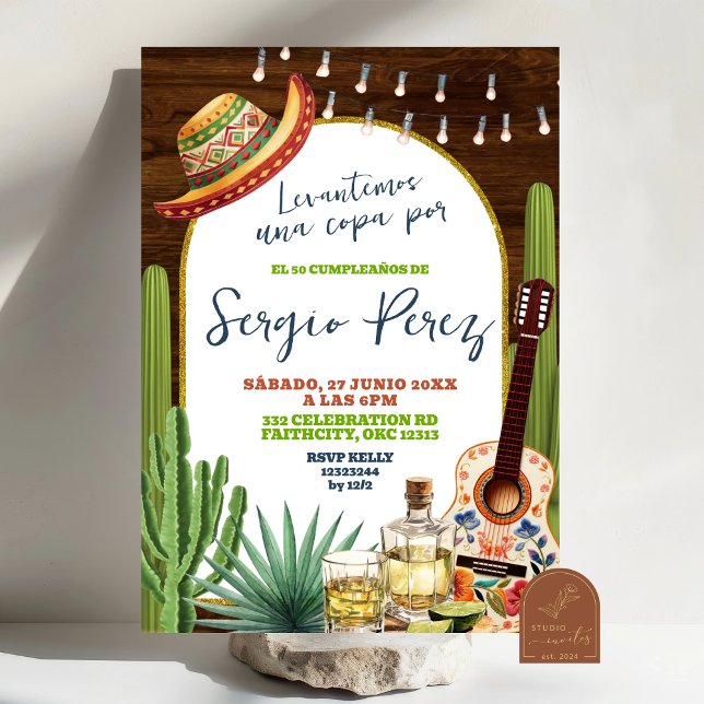 Convites Spanish Raise a glass for Tequila Birthday (Criador carregado)