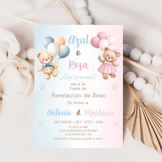 Convites Spanish Teddy Bear Gender Reveal Invitation (Criador carregado)