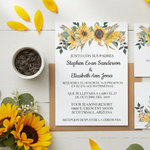 Convites Spanish Wedding Sunflowerr Floral Azul Marinho