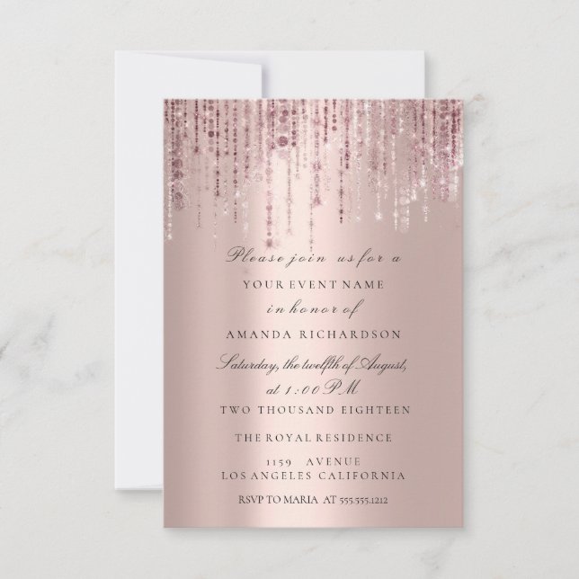 Convites Spark Glitter Drips Rose Marsala Chá de Noiva (Frente)