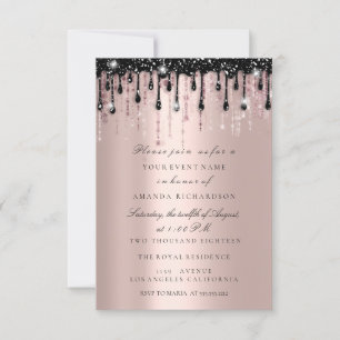Convites Spark Glitter Preto Gotas Rosa Chá de Noiva