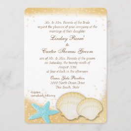 Convites Sparkle Beach Sea Shell Aqua e Dourado casamento