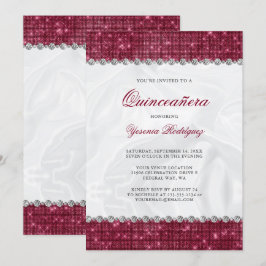 Convites Sparkle Burgundy Glitter Glam Diamond Quinceañera