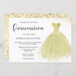 Convites Sparkle Champagne Gown Quinceanera
