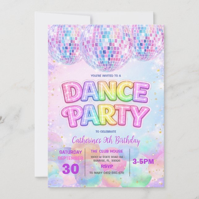 Convites Sparkle Dance Disco Ball Birthday Party Invitation (Frente)