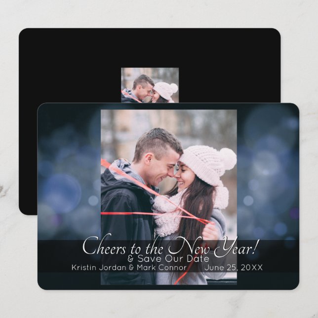 Convites Sparkle de Ano Novo Salve a Data (Frente/Verso)