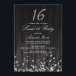 Convites Sparkle Diamond Black prata Sweet 16 Invite<br><div class="desc">Design de madeira rustica elegante com diamantes de queda e brilho 16. Mais cores disponíveis na loja Little Bayleigh!</div>