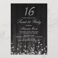 Sparkle Diamond Black prata Sweet 16 Invite