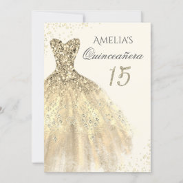 Convites Sparkle Dourado Dress 15 Quinceanera