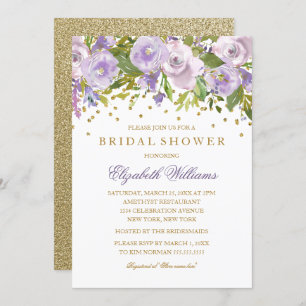 Convites Sparkle Floral Purple Chá de panela Invite